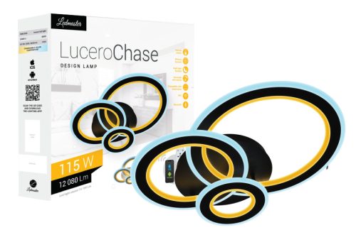 Lucero Chase 115 W-os  50 cm átmérőjű fekete LED távirányítós és mobil applikációval vezérelhető mennyezeti lámpa