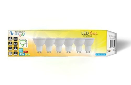 MasterLED GU10-es foglalatú 9 W-os SMD ledes izzó natúr fehér 6 db-os kiszerelés