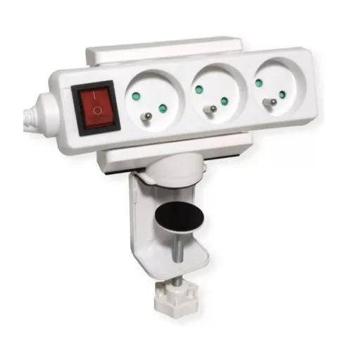 VALUE Szorító hálózati elosztó asztali tartó, asztalra szorítható, 360°-ban elforgatható vízszintes, fehér