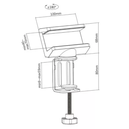 VALUE Szorító hálózati elosztó asztali tartó, asztalra szorítható, 360°-ban elforgatható vízszintes, fehér