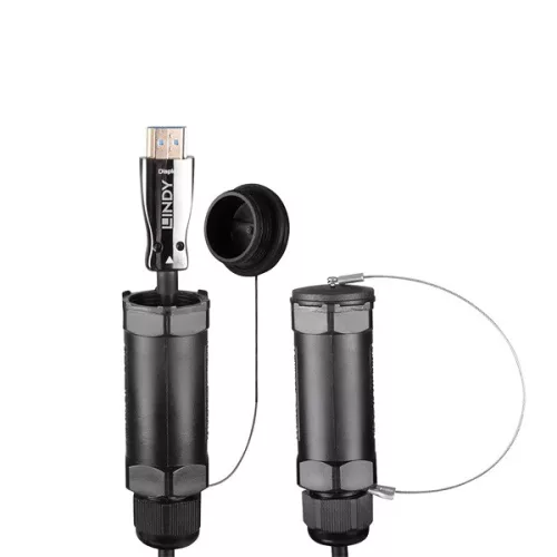 LINDY Kábel HDMI 2.1 HDMI - HDMI, AOC Hybrid, Armoured, Páncélozott, 8K@60Hz, M/M,  10m, fekete