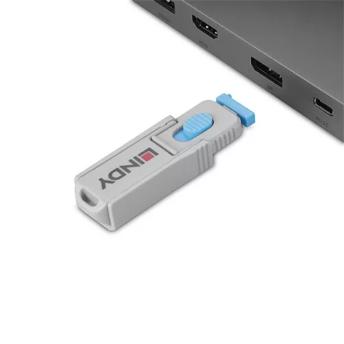 LINDY Dugó biztonsági, Port Blocker, DisplayPort DP + kulcs, kék (4db dugó + 1db kulcs)