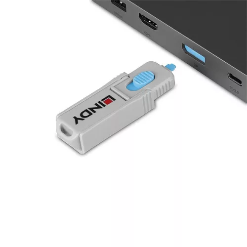 LINDY Dugó biztonsági, Port Blocker, DisplayPort DP + kulcs, kék (4db dugó + 1db kulcs)