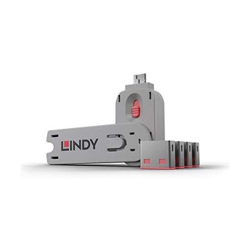 LINDY Dugó biztonsági USB + kulcs, rózsaszín (4db dugó + 1db kulcs)