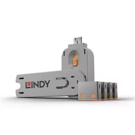   LINDY Dugó biztonsági, Port Blocker, USB + kulcs, narancssárga (4db dugó + 1db kulcs)