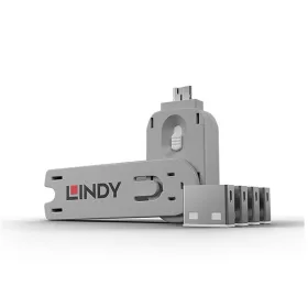   LINDY Dugó biztonsági, Port Blocker, USB A és kulcs, fehér (4db dugó + kulcs)