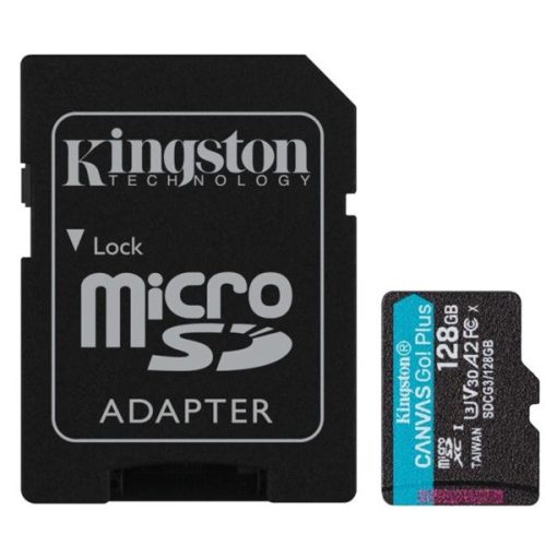 KINGSTON Memóriakártya 128GB MicroSDXC Canvas Go Plus 170R A2 U3 V30 + Adapter