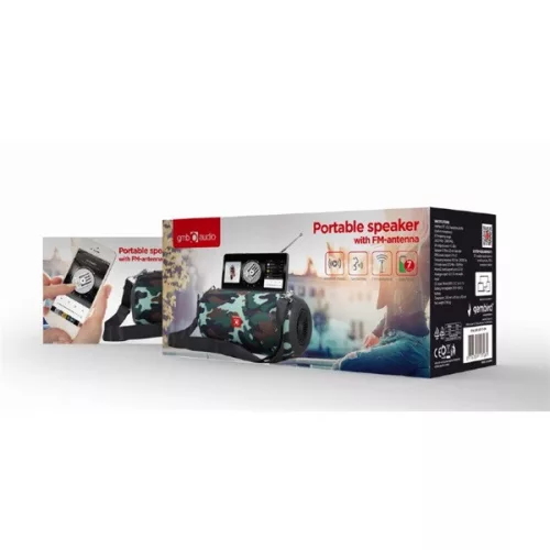 GEMBIRD hordozható hangszóró, Bluetooth, BT, FM antennával, terep mintás, camo