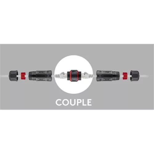 PREMIUMCORD Patch Kábel kültéri coupler, Toldó, CAT5 - CAT6, moduláris, vízálló, porálló. 2x RJ45 F/F, IP68, Fekete