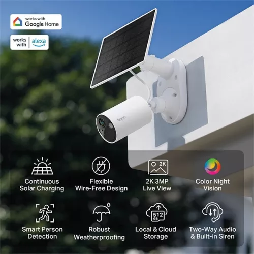 TP-LINK Tapo Wireless Kamera beltéri/kültéri + Okos Solar Panel, Cloud, IP65 - TAPO C410 KIT