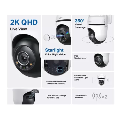 TP-LINK Tapo Wireless Kamera kültéri Pan Tilt forgatható éjjellátó TAPO C520WS