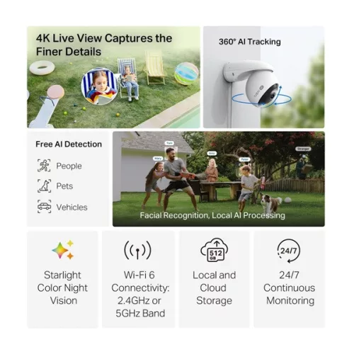 TP-LINK Tapo Wireless Kamera Cloud kültéri forgatható színes éjjellátó 4K 8 Megapixel, AI támogatás, Dual-Band, TAPO C56