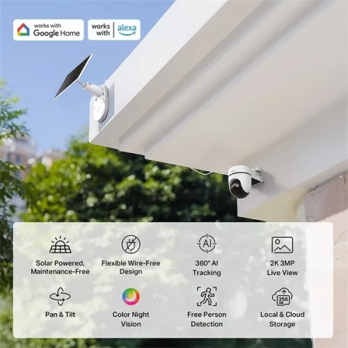 TP-LINK Tapo Wireless Kamera Cloud beltéri/kültéri + Okos Solar Panel IP65, TAPO C610 KIT