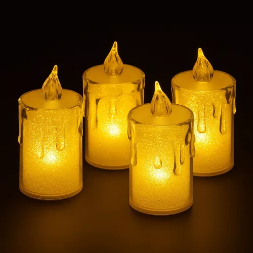 Átlátszó LED mécses, meleg fényű - 8 cm, elemes, dekoratív, biztonságos