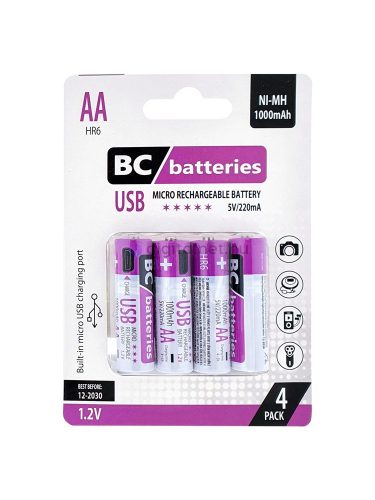 BC micro usb-vel tölthető AA ceruza akku 1000 mAh RH6 1,2V B4