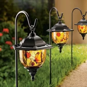   Tiffany LED szolár lámpa, napelemmel, leszúrható kerti dekorfény