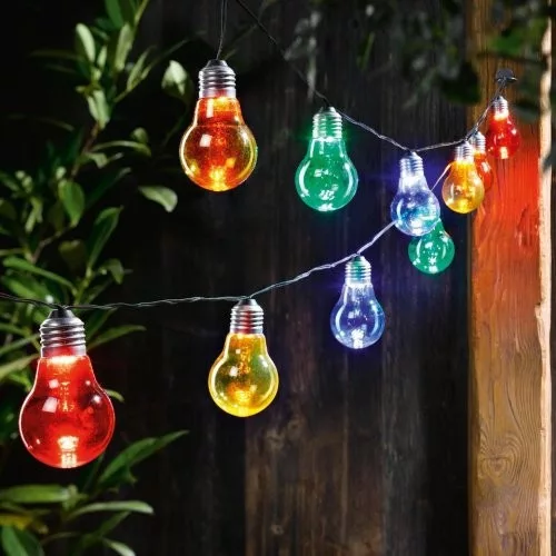 Napelemes villanykörte színes fényfüzér 2m