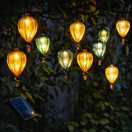 Napelemes kerti lampion szett 10 db, LED dekor lámpa, meleg fehér, IP44