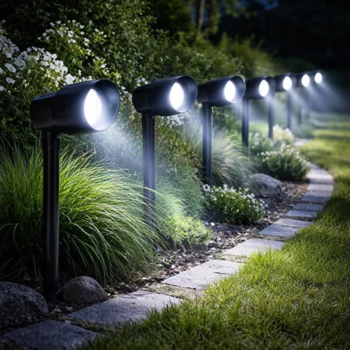 Napelemes LED kerti leszúrható lámpa alkonykapcsolóval, hideg fehér fény, IP44