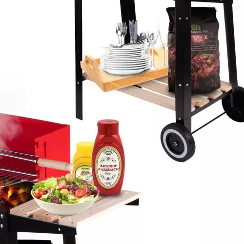 Faszenes kerti grill fújtatóval, és pálcával, stabil kialakítás könnyű használat