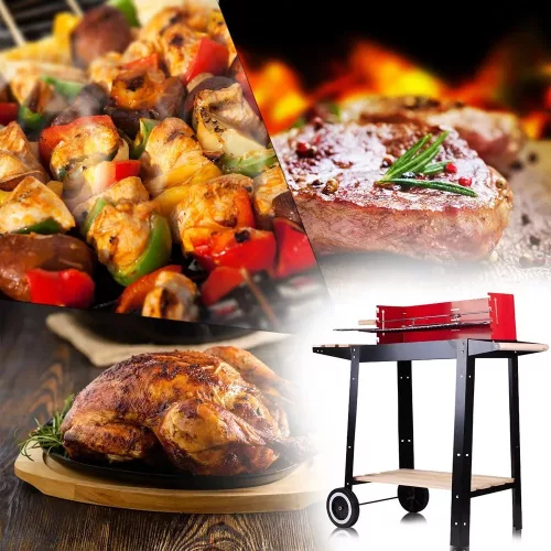 Faszenes kerti grill fújtatóval, és pálcával, stabil kialakítás könnyű használat