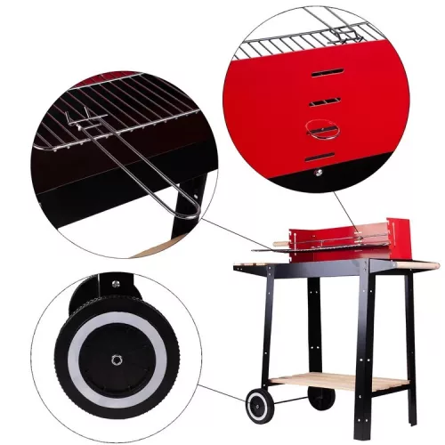 Faszenes kerti grill fújtatóval, és pálcával, stabil kialakítás könnyű használat