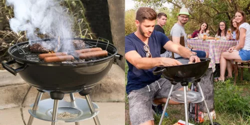 Grill Master faszenes kerti grill fedéllel - mobil, kerekes kivitel extra tároló