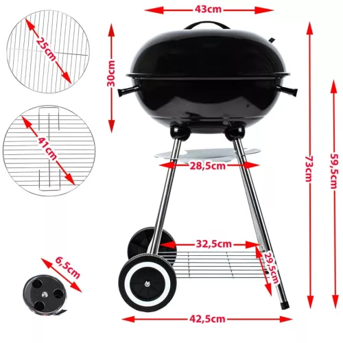 Grill Master faszenes kerti grill fedéllel - mobil, kerekes kivitel extra tároló