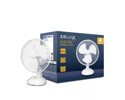 Asztali ventilátor Zelux 30 cm átmérővel, 3 fokozat, oszcilláló, fehér színben