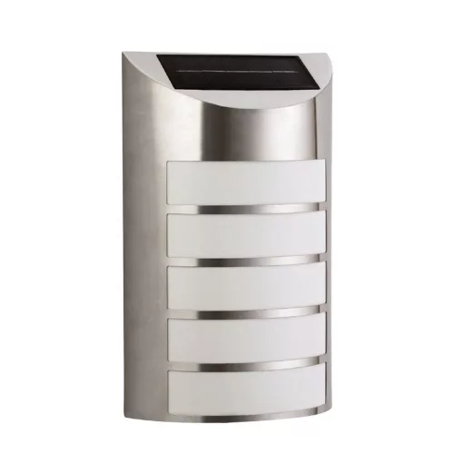 Napelemes kültéri fali nagyméretű LED lámpa hideg fénnyel újratölthető akku inox