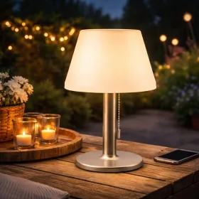   Napelemes kültéri asztali LED lámpa, meleg fehér fény, IP44, újratölthető akku