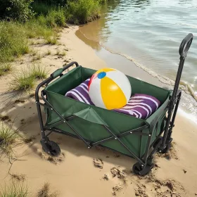   Összecsukható zöld kerti strandkocsi masszív, nagy teherbírással, minden terepre