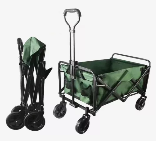 Összecsukható zöld kerti strandkocsi masszív, nagy teherbírással, minden terepre