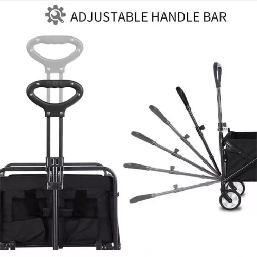 Összecsukható kerti strandkocsi masszív, nagy teherbírással, minden terep fekete