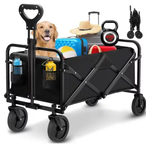 Összecsukható kerti strandkocsi masszív, nagy teherbírással, minden terep fekete