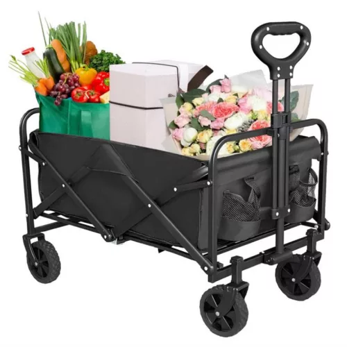 Összecsukható kerti strandkocsi masszív, nagy teherbírással, minden terep fekete