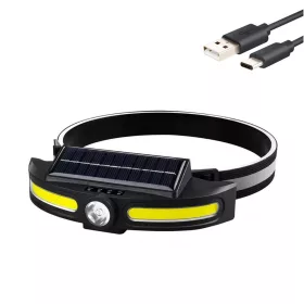   Napelemes fejlámpa COB LED és középső LED-del, 1200mAh akkumulátor, USB töltés