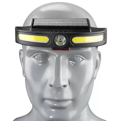 Napelemes fejlámpa COB LED és középső LED-del, 1200mAh akkumulátor, USB töltés