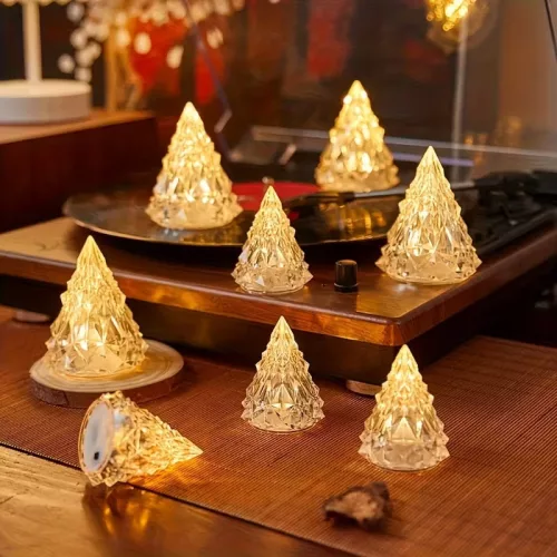 Karácsonyfa formájú LED mécses, lángmentes gyertya, elemes, ünnepi dekorációhoz