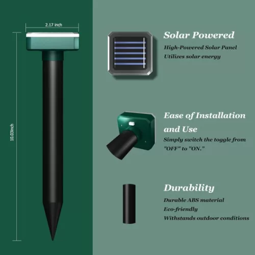 Szolár vakondriasztó - napelemes ultrahangos vakondriasztó 30 m hatótáv, IP44