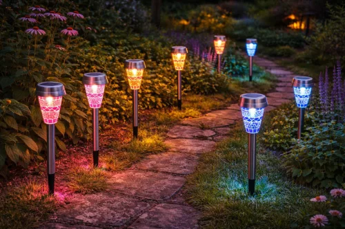 LED Szolár Napelemes Leszúrható Kerti Lámpa Mozaiküveg Dekor Búrával, 39 cm