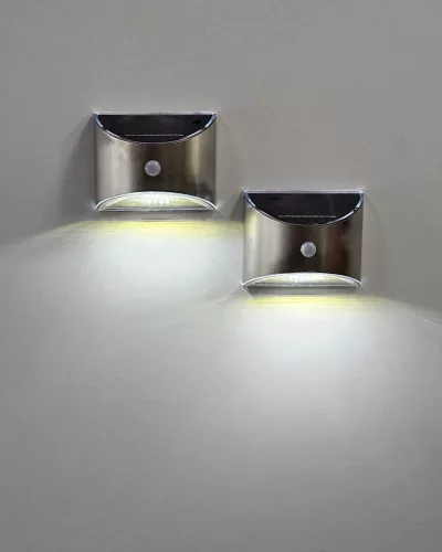 2 db szolár lámpa mozgásérzékelővel, PIR, LED, IP44, kerti világítás, Ezüst