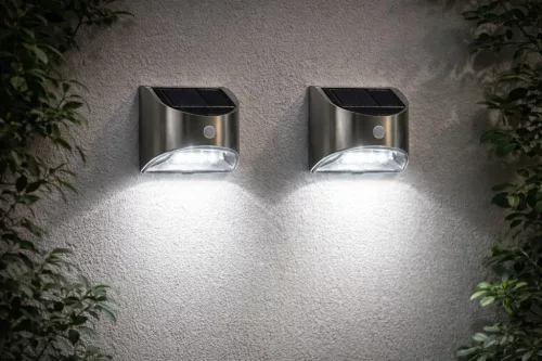 2 db szolár lámpa mozgásérzékelővel, PIR, LED, IP44, kerti világítás, Ezüst