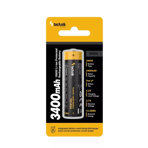 18650 Li-ion akkumulátor 3400 mAh, 3.7V, védett, button top újratölthető elem