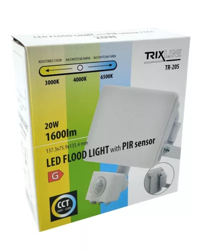 LED reflektor mozgásérzékelővel 20W, 3CCT (3000K-6500K), IP65, kültéri lámpa