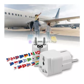   Univerzális utazó travel adapter, 10A, 250V, Schuko csatlakozóval