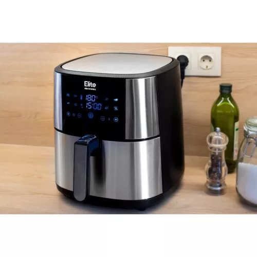 Air Fryer 8 Liter XXL kivehető kosár Forrólevegős Fritőz Kijelzővel, INOX, 1800W