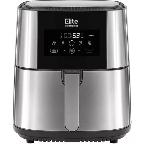 Air Fryer 8 Liter XXL kivehető kosár Forrólevegős Fritőz Kijelzővel, INOX, 1800W