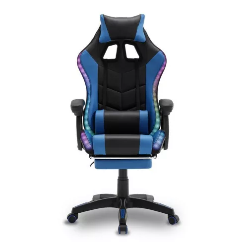 Zelux RGB LED-es gamer szék párnával, karfával kék-fekete színben