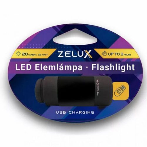 Zelux Led USB tölthető Elemlámpa 0,5W Fekete